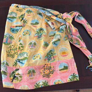 FARM RIO Double Sided Mini Sarong, Pastel colors with delicate beaded ties.